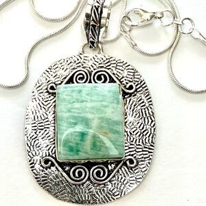 Pale Green Amazonite Gemstone Necklace Pendant Tribal